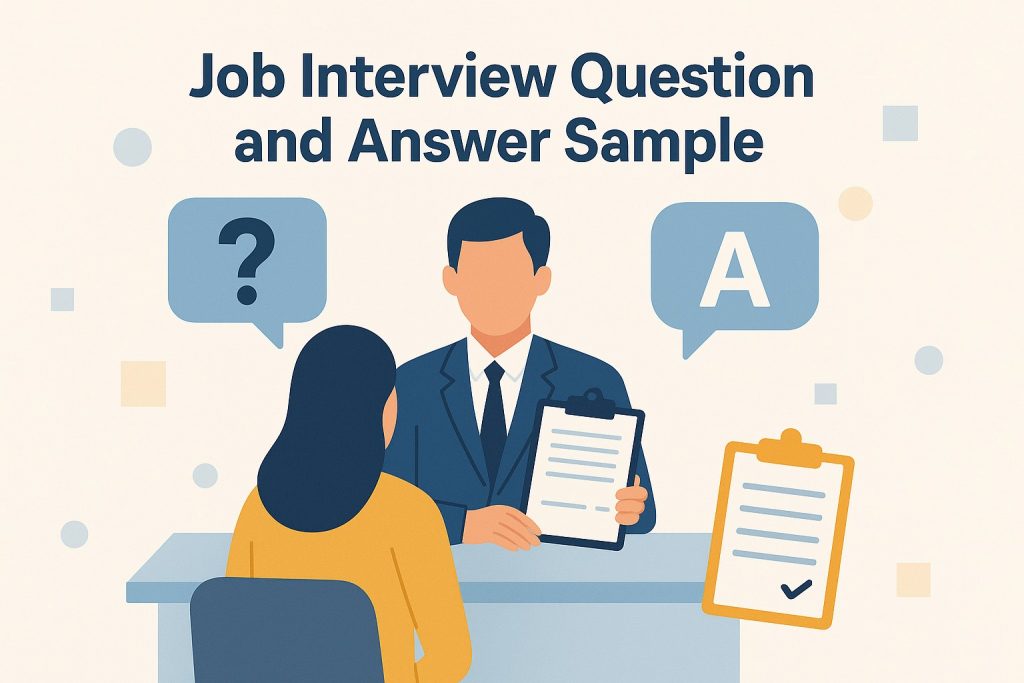 job interview question and answer sample in flat-style office illustration