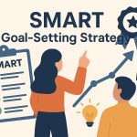smart goal-setting strategy with checklist and upward graph to track progress