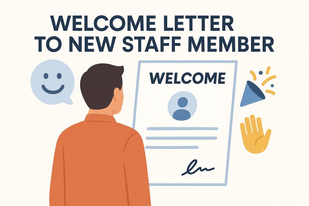 HR writing a welcome letter to a new staff member