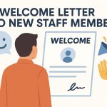 HR writing a welcome letter to a new staff member