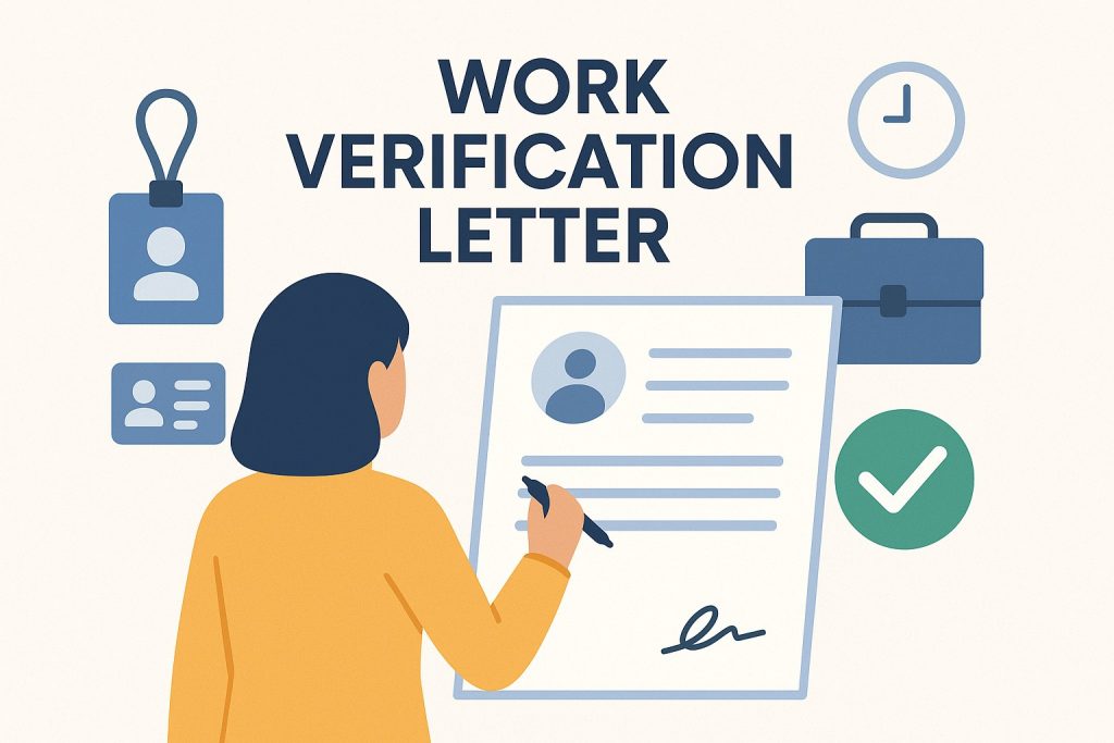 HR professional drafting a work verification letter on screen